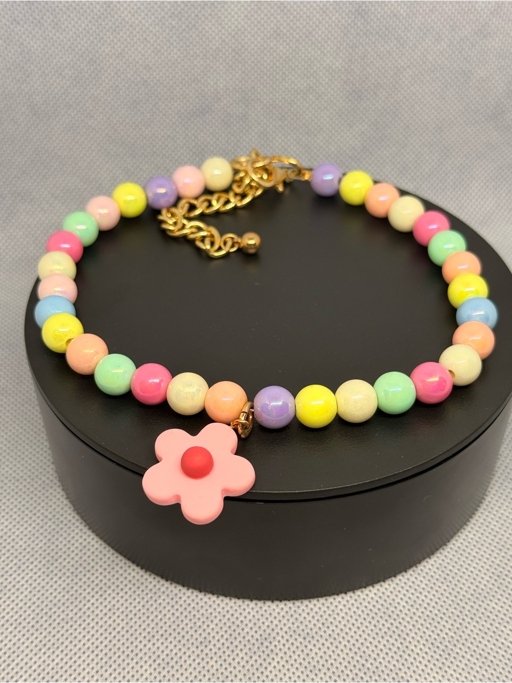 Pastel Beaded Floral Dog Collar with Pink Flower Charm-NEW, Never worn